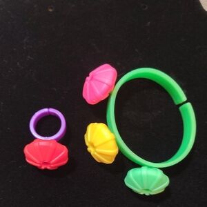 🆕2PC Colorful Adult Kids Custom Pop Ring & Bracelet Accessory Set New